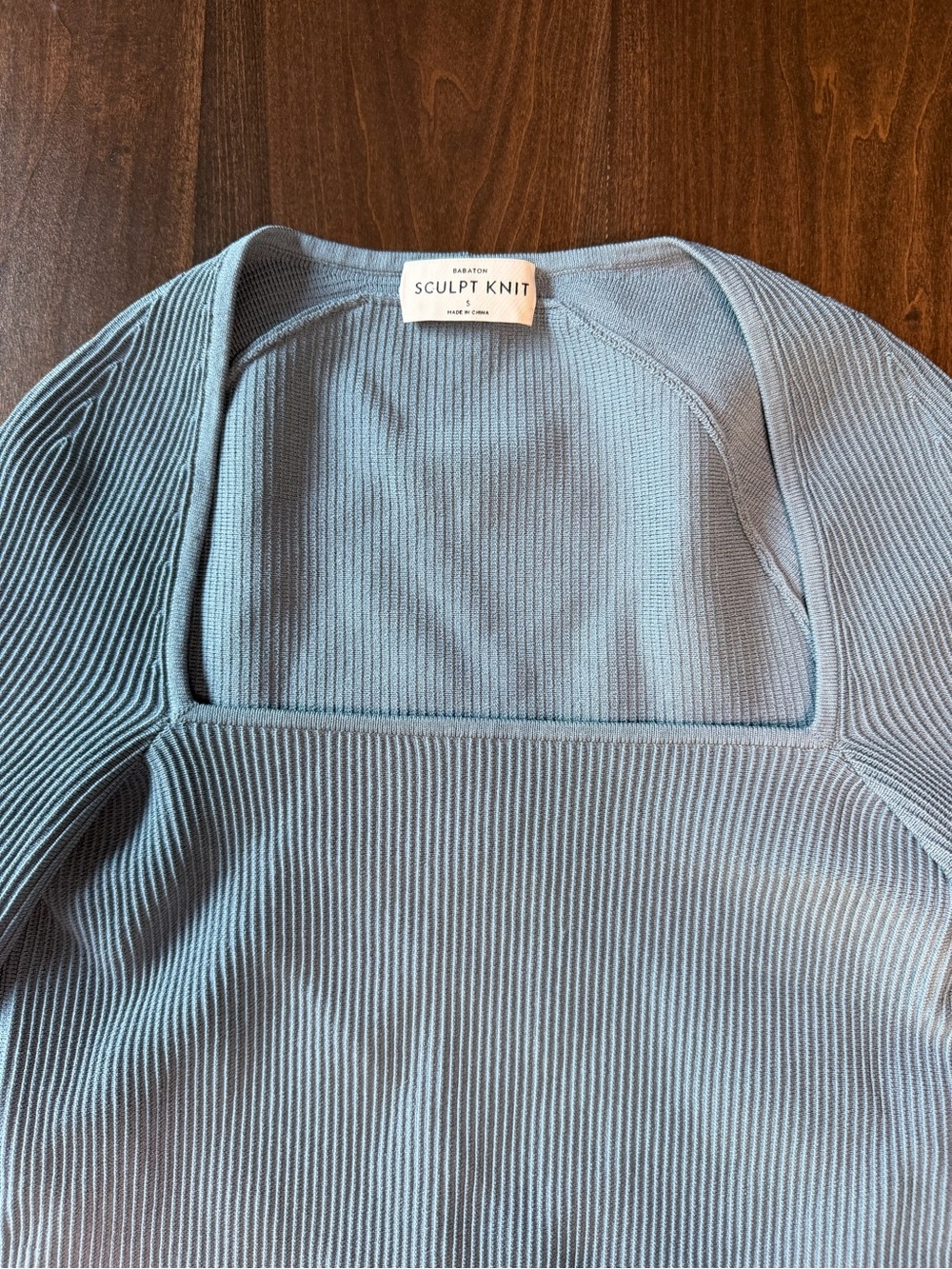 Babaton Blue Ribbed Square-Neck Long Sleeve Top - Picture 2 of 4